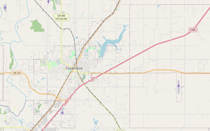 Street map of Claremore and surrounding roads; geographic context only